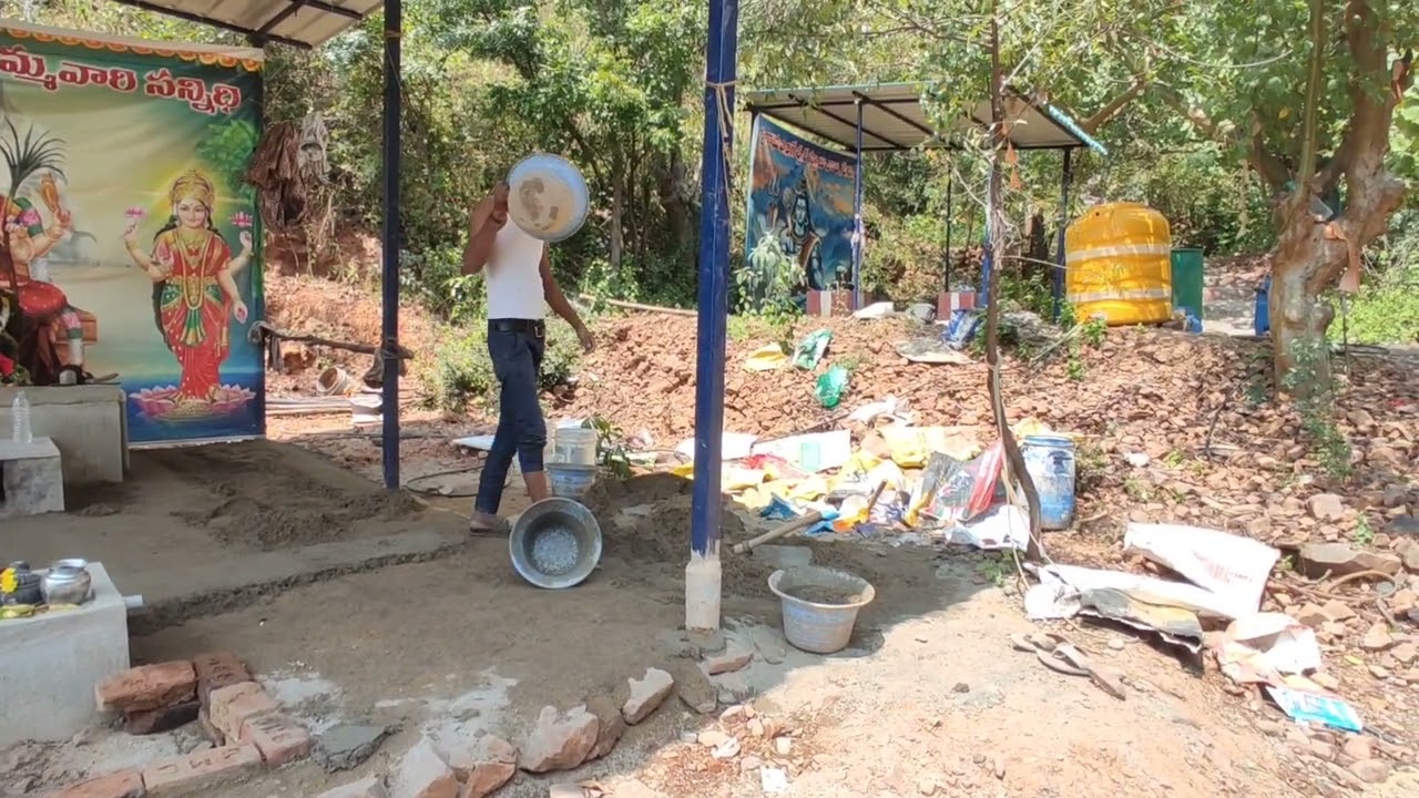 Work going on at the cement floor.