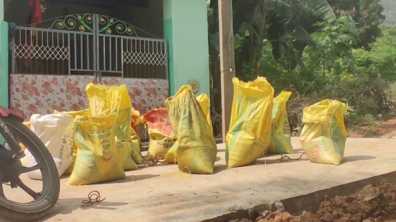 Sand being shovelled into bags.